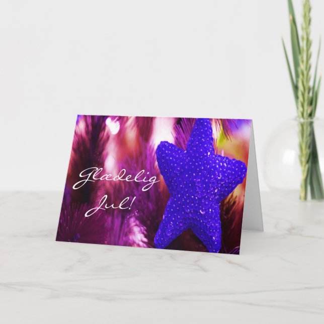 Danish Christmas Glædelig Jul Godt Nytår Blue Star Holiday Card (Front)