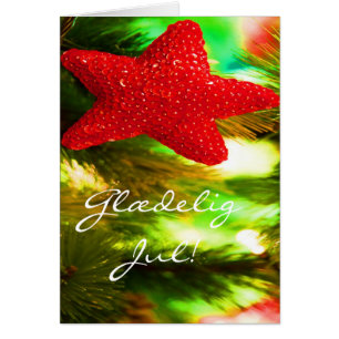 Danish Christmas Glædelig Jul,Godt Nytår Red Star Cards