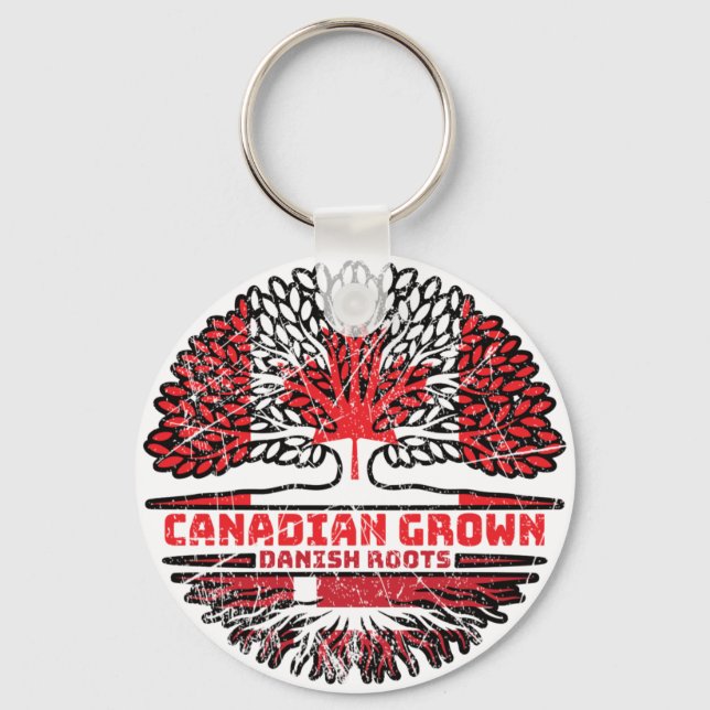 Danish Denmark Canadian Canada Tree Roots Flag Keychain (Front)