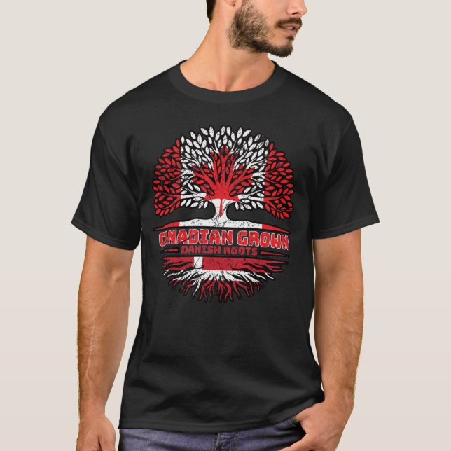 Danish Denmark Canadian Canada Tree Roots Flag T-Shirt (Front)