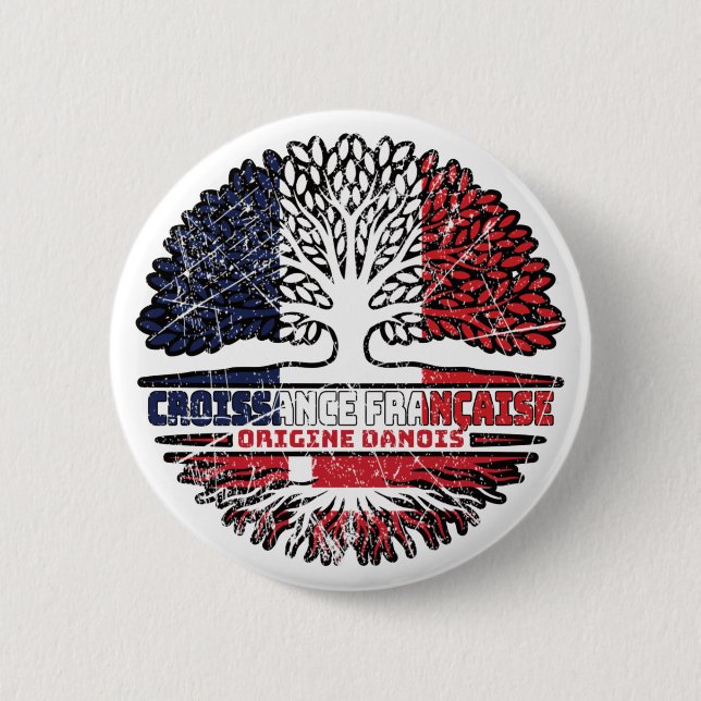 Danish Denmark French France Tree Roots Flag Button (Front)