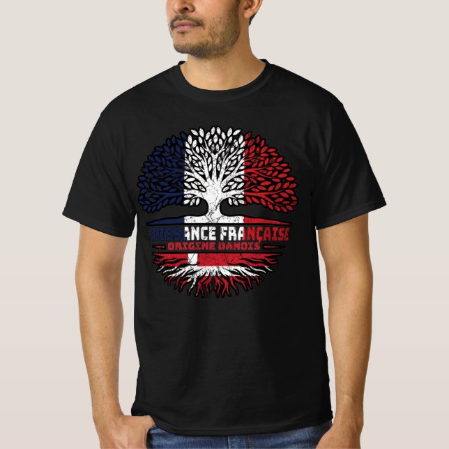 Danish Denmark French France Tree Roots Flag T-Shirt (Front)
