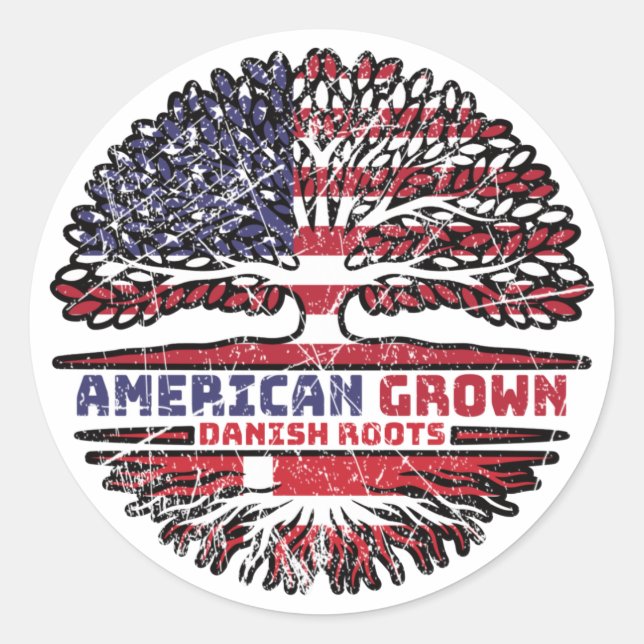 Danish Denmark US American USA United States Tree Classic Round Sticker (Front)