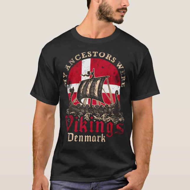 Danish Denmark Viking Ship Flag T-Shirt (Front)