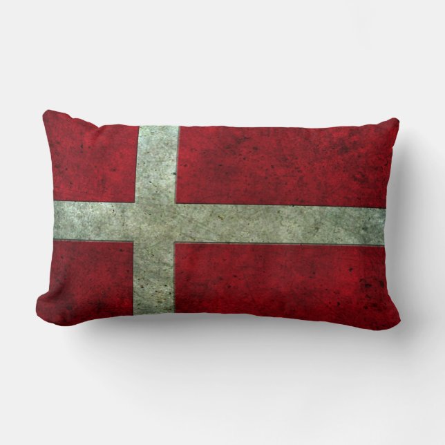 Danish Flag Aged Steel Effect Lumbar Pillow (Front)