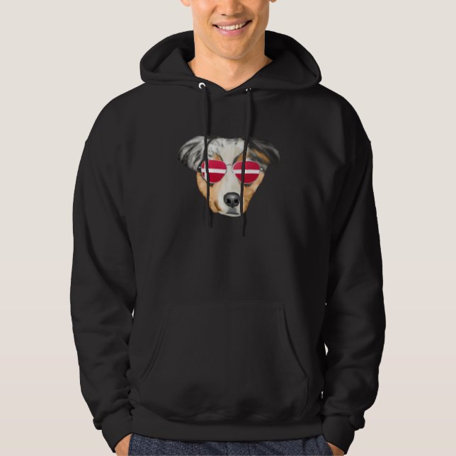 Danish Flag Australian Shepherd Dog Denmark Pocket Hoodie (Front)