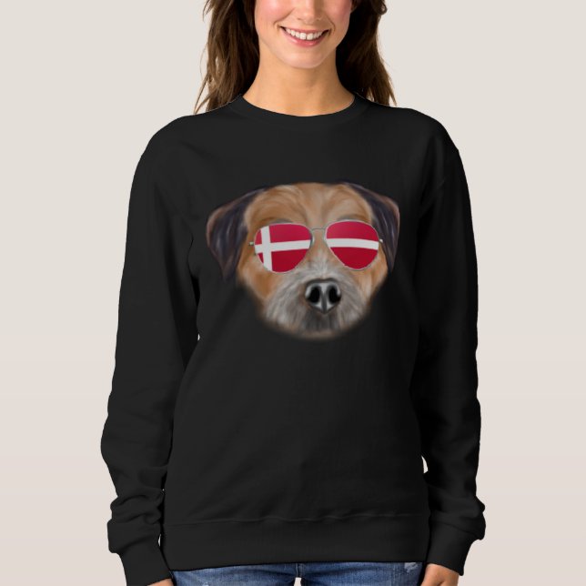 Danish Flag Border Terrier Dog Denmark Pocket Sweatshirt (Front)