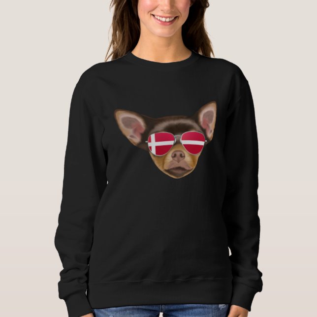 Danish Flag Brown Chihuahua Dog Denmark Pocket Sweatshirt (Front)