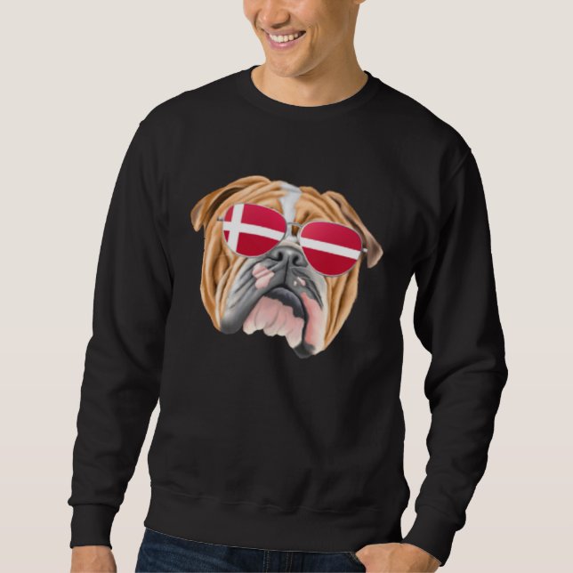 Danish Flag Bulldog Dog Denmark Pocket Sweatshirt (Front)