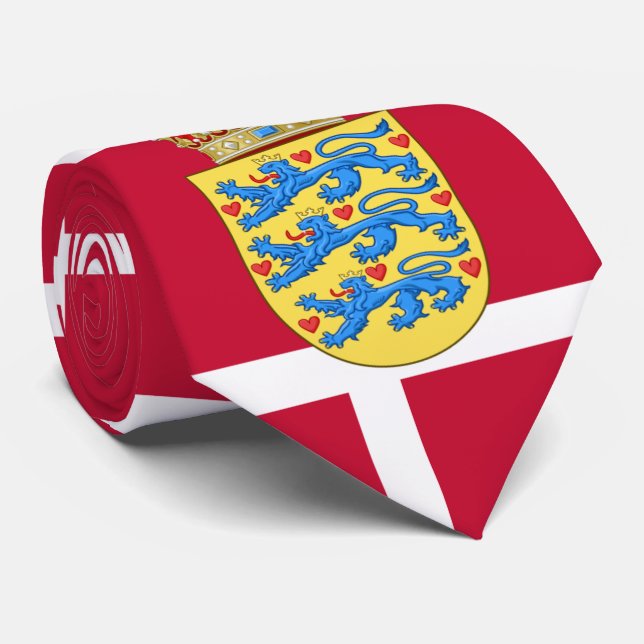 Danish Flag & Coat of Arms, Flag of Denmark Neck Tie (Rolled)