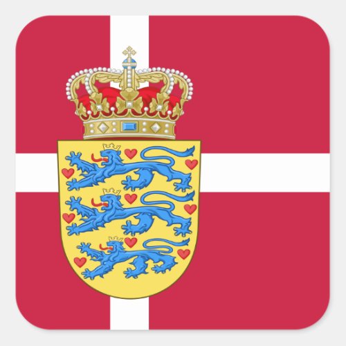 Danish Flag  Coat of Arms Flag of Denmark Square Sticker