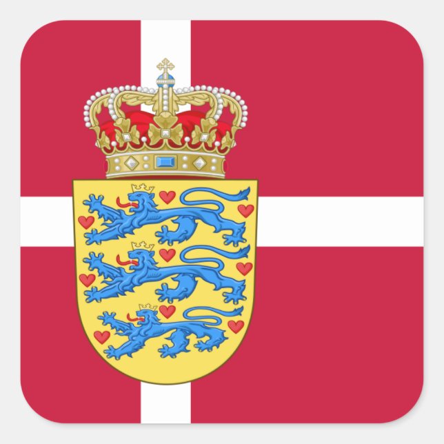 Danish Flag & Coat of Arms, Flag of Denmark Square Sticker (Front)