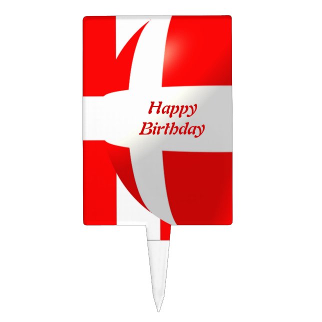 Danish Flag Design Birthday Cake Topper (Front)