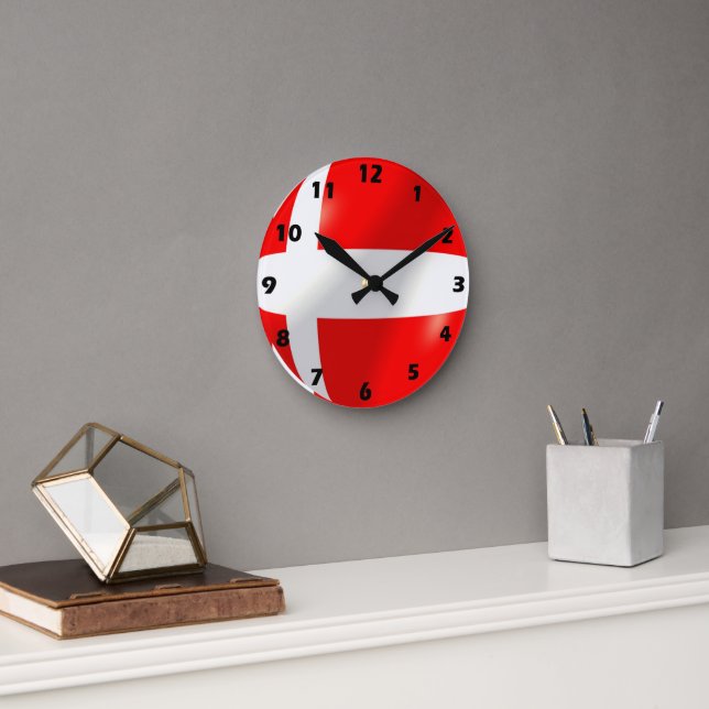 Danish Flag Design Round Clock (Office)