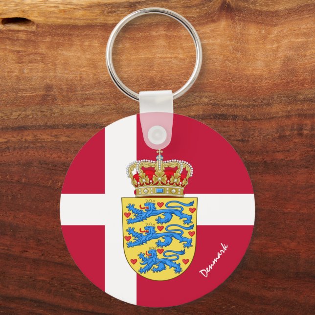 Danish flag, emblem & Denmark holiday / sports Keychain (Front)