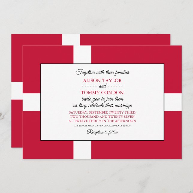 Danish Flag, Flag of Denmark Wedding Invitation (Front/Back)