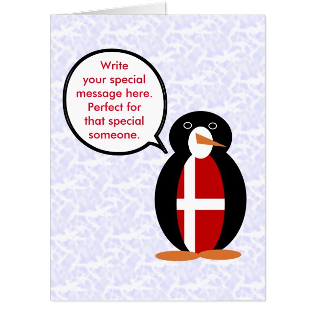 Danish Flag Holiday Ms. Penguin Talking Card (Front)