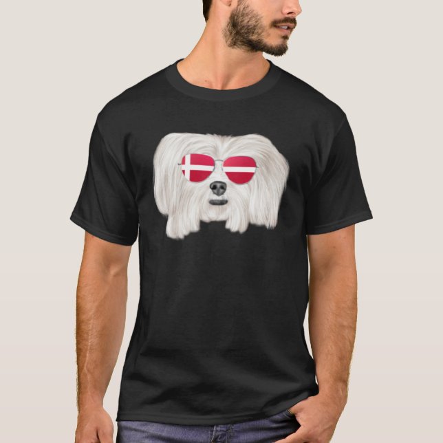 Danish Flag Maltese Dog Denmark Pocket T-Shirt (Front)