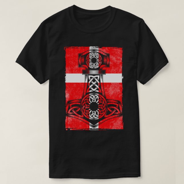 Danish Flag Mjlnir T-Shirt (Design Front)