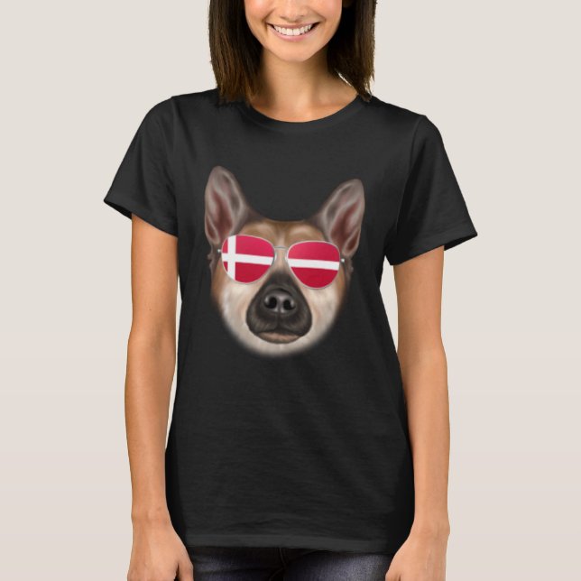 Danish Flag Norwegian Buhund Dog Denmark Pocket T-Shirt (Front)