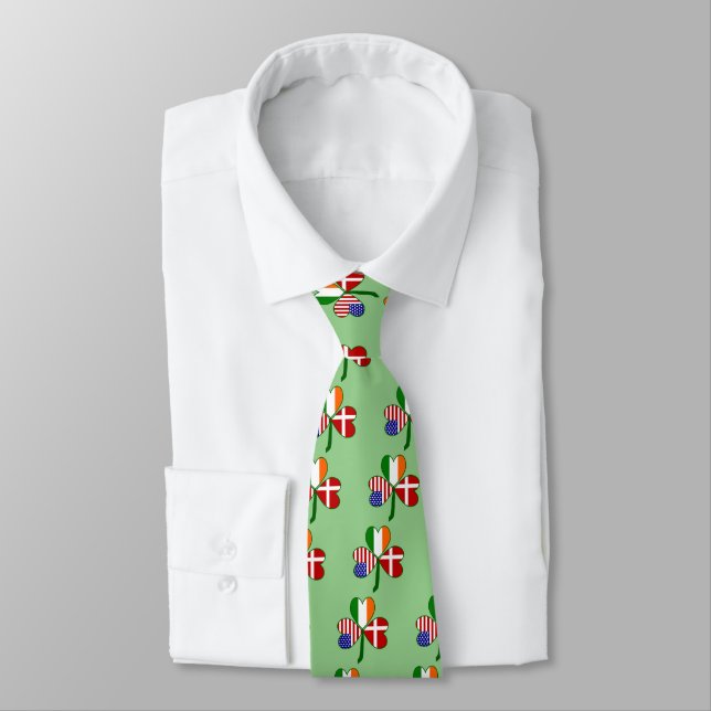 Danish Flag Shamrock Neck Tie (Tied)