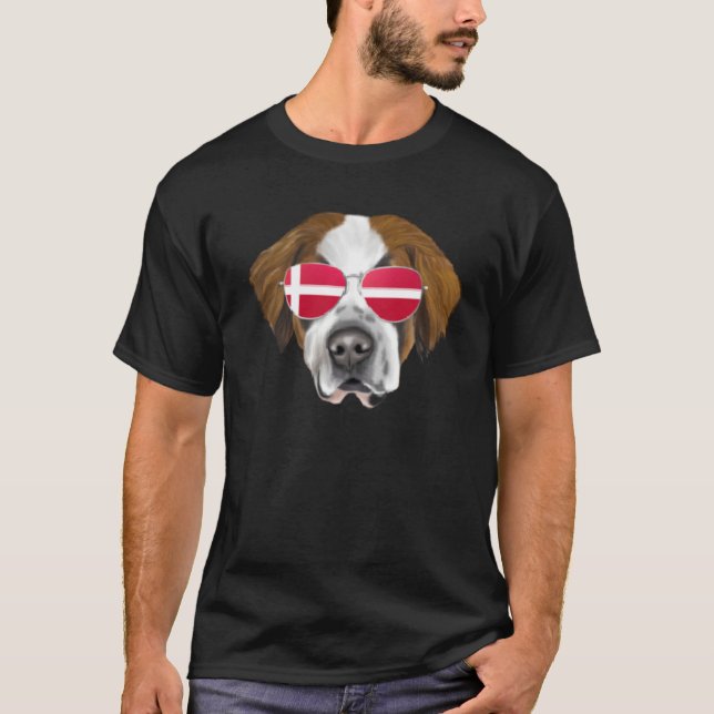 Danish Flag St Bernard Dog Denmark Pocket T-Shirt (Front)