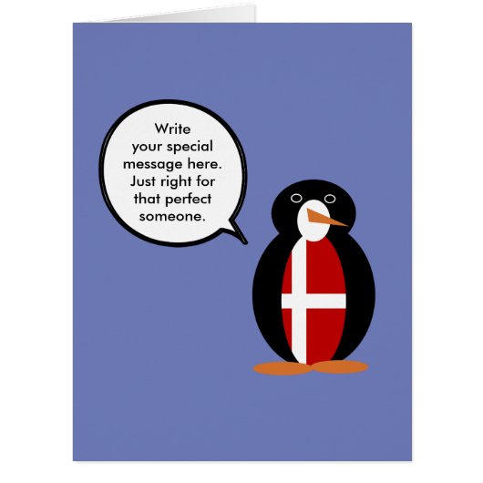 Danish Flag Talking Ms Penguin Personalized Cards (Front)