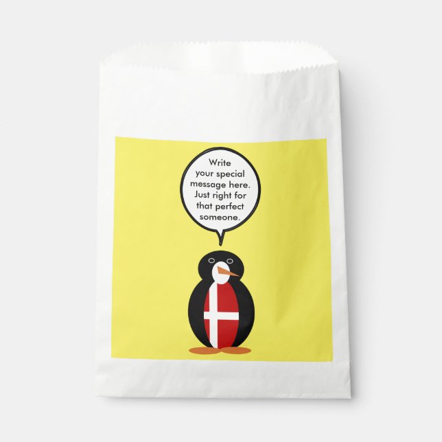 Danish Flag Talking Ms. Penguin Personalized Favor Bag (Front)