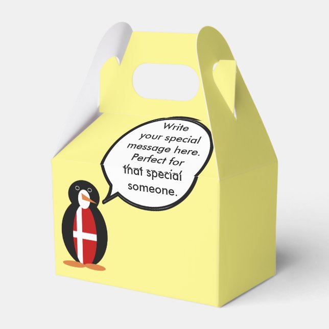 Danish Flag Talking Ms. Penguin Personalized Favor Boxes (Back Side)