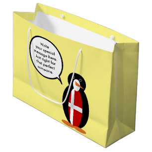 Danish Flag Talking Ms. Penguin Personalized Large Gift Bag