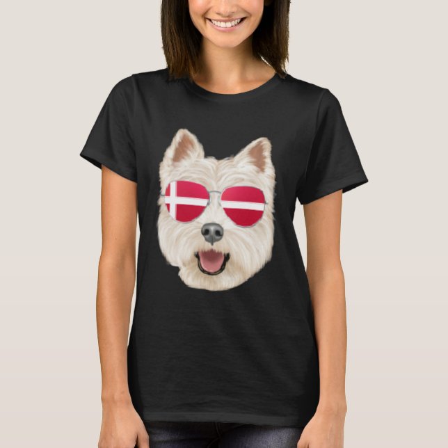 Danish Flag West Highland White Terrier Dog Denmar T-Shirt (Front)