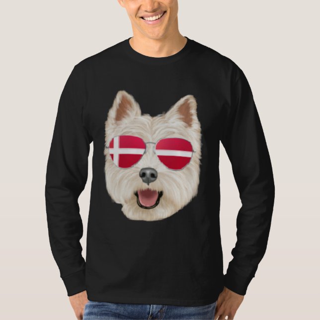 Danish Flag West Highland White Terrier Dog Denmar T-Shirt (Front)