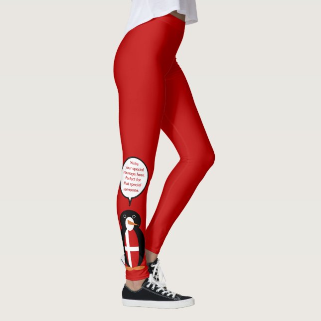Danish Flag Wildlife Penguin Personalized Gift Leggings (Right)