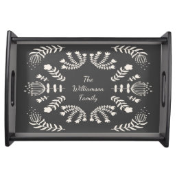 Danish Floral Black and White Personalized Family  Serving Tray