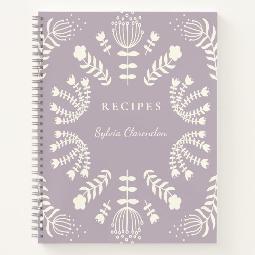 Danish Folk Flowers Lavender Personalized Recipe Notebook