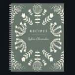 Danish Folk Flowers Sage Green Personalized Recipe Notebook<br><div class="desc">A beautiful blank recipe book with a modern Scandinavian style folk flower illustration cover in sage green,  personalized with your name.</div>
