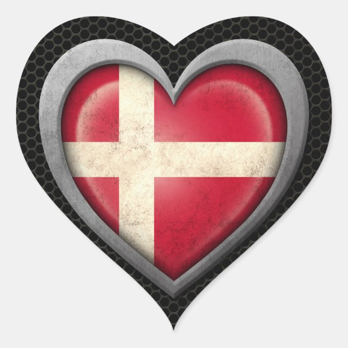 Danish Heart Flag Steel Mesh Effect Sticker