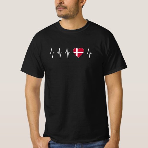Danish Heartbeat I Love Denmark Flag Heart Pride T_Shirt