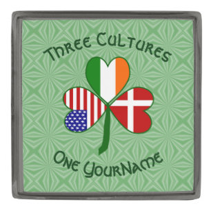 Danish Irish American Flag Shamrock  Gunmetal Finish Lapel Pin