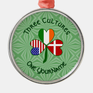 Danish Irish American Flag Shamrock Metal Ornament