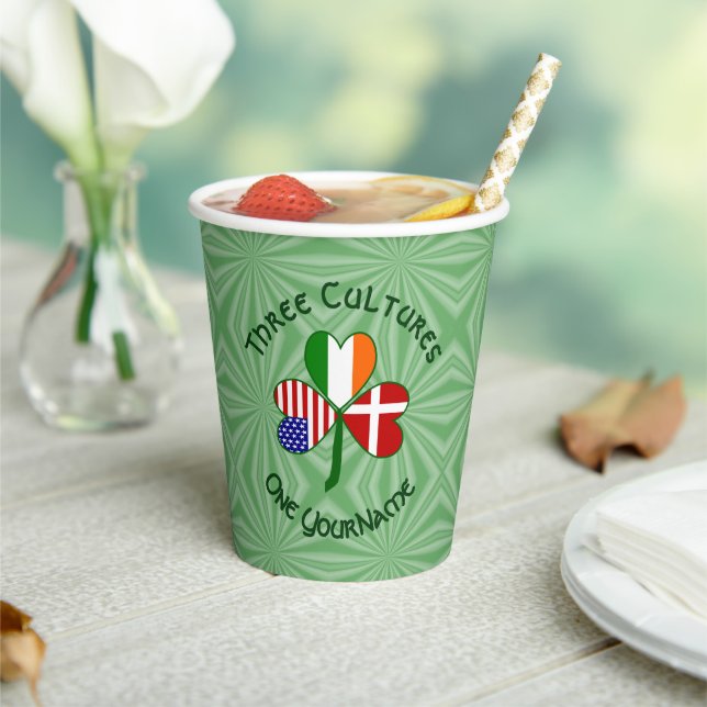 Danish Irish American Shamrock Personalized Text  Paper Cups (Insitu)