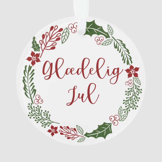 Danish Merry Christmas Wreath, Glædelig jul Ornament (Back)