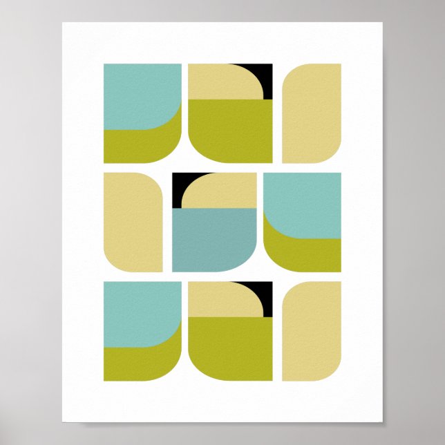 Danish Modern Turquoise Yellow Geometric Shapes Poster (Front)