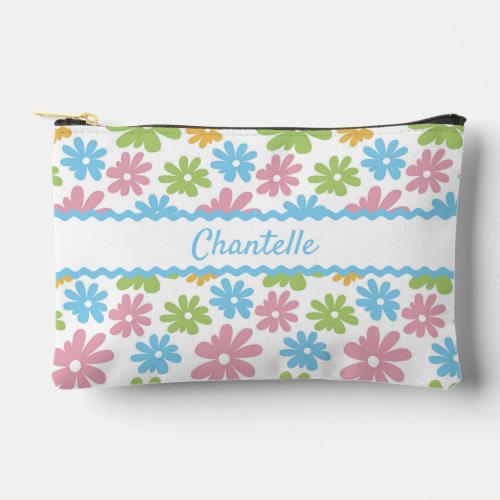 Danish Pastel Blue Blush Pink Green Floral Pattern Accessory Pouch