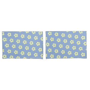 Danish Pastel Blue Yellow Cute Daisy Pattern Pillow Case