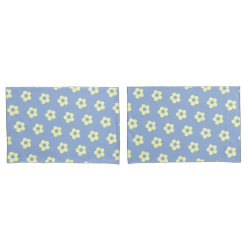 Danish Pastel Blue Yellow Cute Daisy Pattern Pillow Case