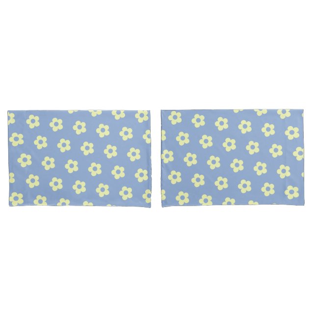 Danish Pastel Blue Yellow Cute Daisy Pattern Pillow Case (Front-Set)