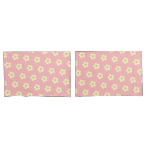 Danish Pastel Pink Yellow Cute Daisy Pattern Pillow Case