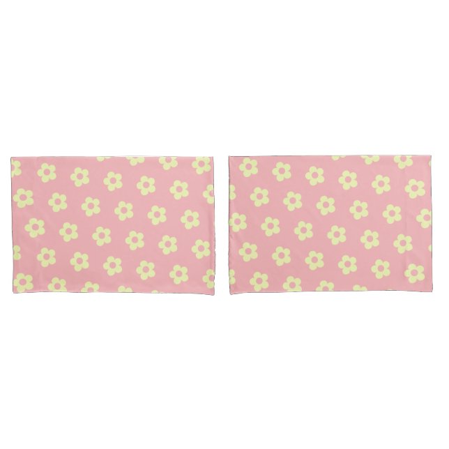 Danish Pastel Pink Yellow Cute Daisy Pattern Pillow Case (Front-Set)