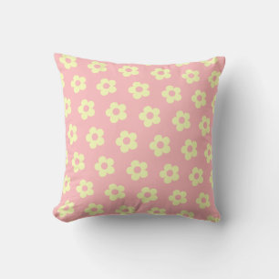 Danish Pastel Pink Yellow Cute Daisy Pattern Throw Pillow
